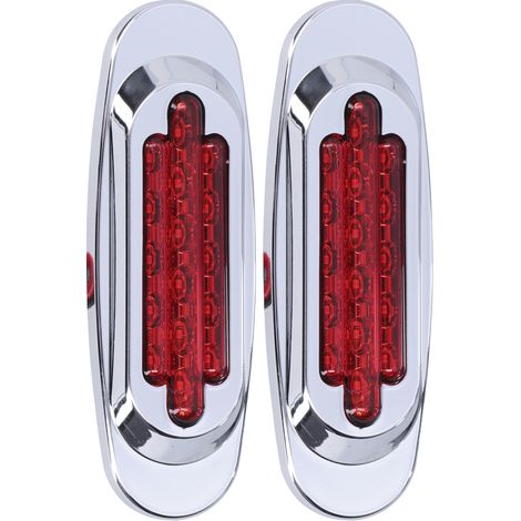 Paar Seitenmarkierungsleuchten mit 16 LEDs und Chromumrandung, 12V/24V automatische Außenblinker für Pkw, Lkw und Pickups, rote Linse (1/5)