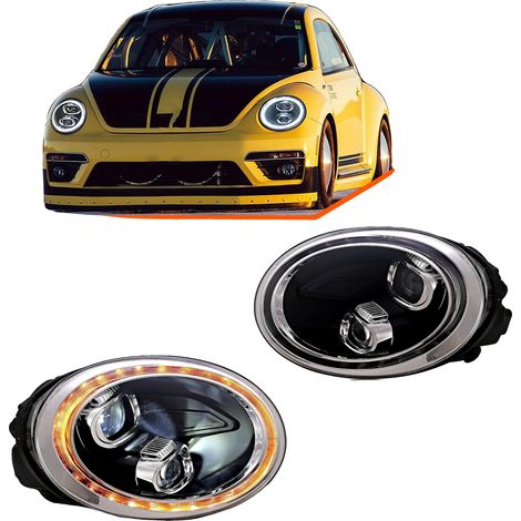 Conjunto de faro delantero, plástico, 12 V, compatible con VW Beetle 2013-2019, peso del artículo: 4,5 kg, intermitente secuencial. (1/5)