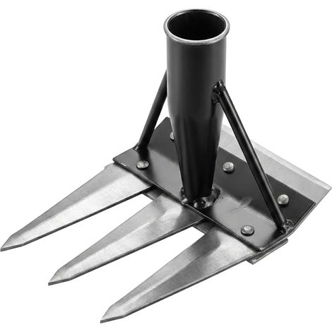 Houe de jardin en fer (3 dents, 13,5 cm), râteau à désherber, outil agricole pour saisir, ratisser et ameublir la terre, outil à clous, artefact agricole (1/5)