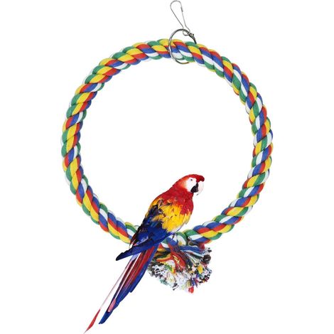 Balançoire pour oiseaux, jouets suspendus pour cage, balançoire en corde de coton (M 18 cm)