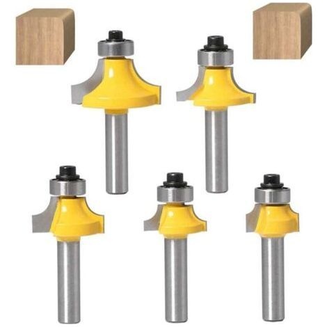 Lot de 5 Fraise à arrondir de 8 mm Queue Arrondi Coin Rayon Fraises Rondes Routeur Bits Round Over and Beading Edging Router Bit Avec Roulement Pour le Travail du Bois (1/4)