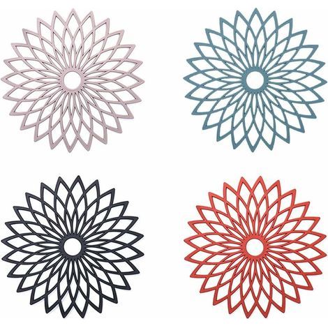 Blumenmuster Silikon-Untersetzer, rutschfest, isolierend, flexibel, langlebig, rutschfeste Silikon-Untersetzer für Töpfe, Pfannen, Teller, Gläser, Schüsseln und Vasen (8 Stück, Durchmesser 19 cm) (1/4)