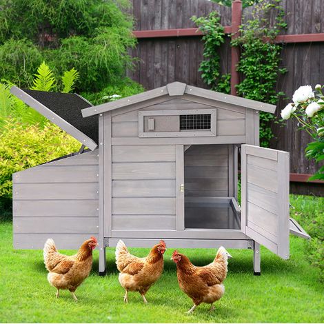 Gallinero elevado, refugio para gallinas, nido para puesta y acceso fácil, madera, gris claro (1/5)