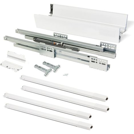 Kit cassetto per cucina Vantage-Q, altezza 204 mm, prof. 350 mm, con astine, chiusura soft, Acciaio, Bianco 3018712 EMUCA (1/5)