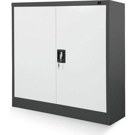 Jan Nowak C001B kleiner Aktenschrank abschließbar Büroschrank Metallschrank Wertfachschrank 92,5 cm x 90 cm x 40 cm Anthrazit - weiß