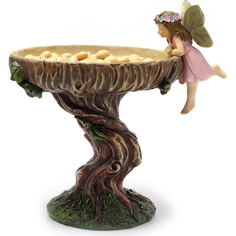 Statue de fée avec plateau à utiliser comme mangeoire pour oiseaux ou porte-clés, multicolore en résine, dimensions 13×10.2×12.7cm, poids 270g, package 1 mangeoire. (1/5)