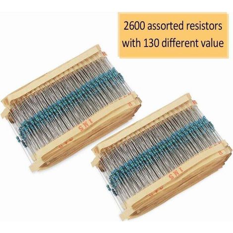Kit de résistance 2600 pièces 130 valeurs, 1% de résistances variées Assortiment de résistances à Film métallique avec 1 Ohm-3M Ohm 1 / 4W avec boîte de Rangement pour projets et expériences (1/3)