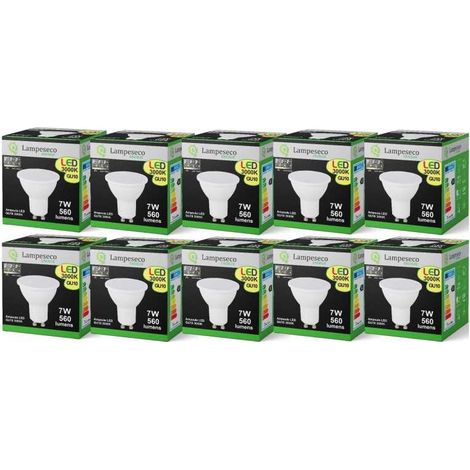 Lampesecoenergie – Lot de 10 ampoules LED GU10 7W dimmables 3 niveaux – Blanc chaud 3000K – Angle de diffusion 120° – Durée de vie 15.000h