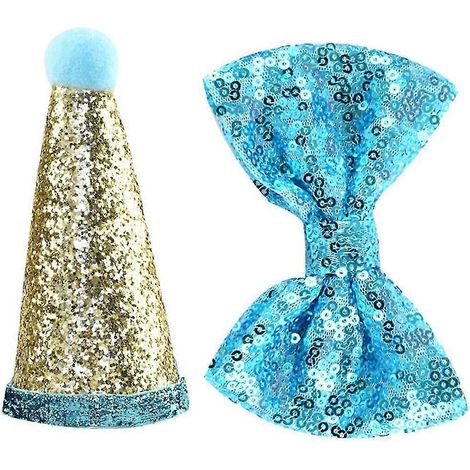 Conjunto de gorro cónico y collar con pajarita para fiesta de cumpleaños de mascotas con cierre ajustable (1/5)