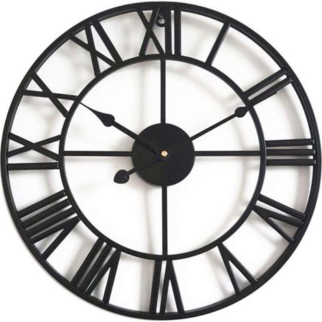 Vtizikl Horloge murale Silent Vintage, grande horloge squelette en métal de 40 cm, horloge décorative pour salon, cuisine, bar, hôtel, bureau et maison (noir) (1/4)