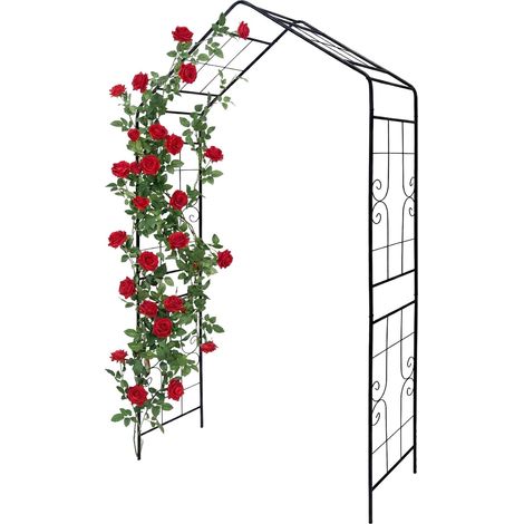 Relaxdays, arco per rose in metallo, da giardino, HxLxP: 240 x 143 x 43 cm, arco stabile per piante rampicanti, nero