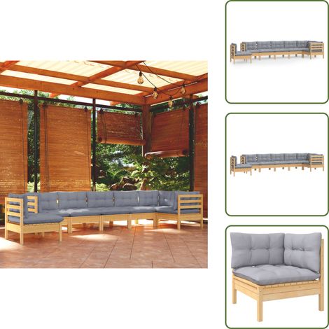 Divano in legno - vidaXL Set Divani da Giardino 8 pz con Cuscini Grigi Massello di Pino - Cuscini per divano