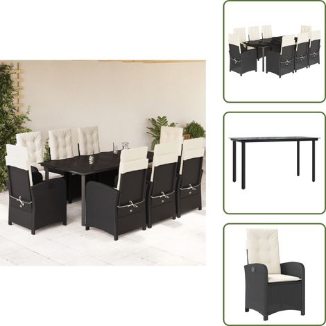 Meubles extérieurs - vidaXL Ensemble à manger de jardin 9pcs coussins noir résine tressée - Chaise de jardin noir (1/5)