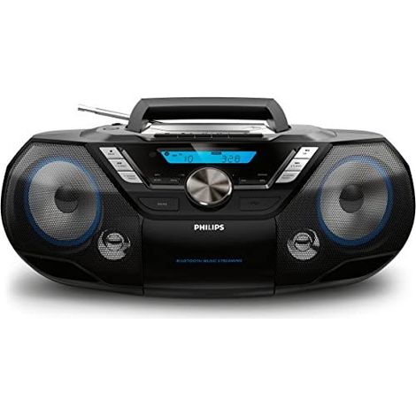 Philips AZB798T/12 Lecteur CD portable, radio CD (DAB+/FM, Bluetooth, MP3-CD, USB, cassette, numérique, 12 W, système tout-en-un) Noir (1/5)