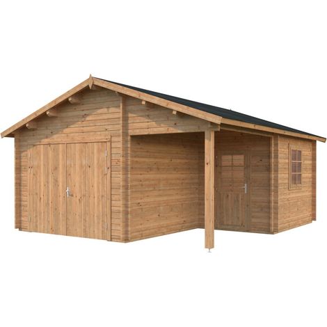 Garage en bois  Roger 21,9+5,2 m2 porte bois Traité Marron (1/5)
