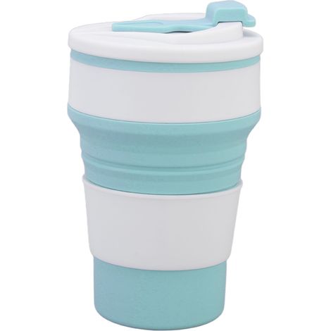 500 ml faltbarer Silikonbecher, hitzebeständig, für Wandern und Reisen, hellblau, auslaufsicherer Becher für Heißgetränke (1/5)
