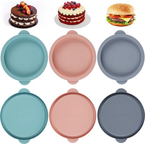 6 pièces de moule en silicone pour airfryer, 10 cm, forme pour œufs, en poudre/gris/bleu, moules en silicone pour airfryer, moule rond en silicone pour œufs, muffins et pancakes (1/5)