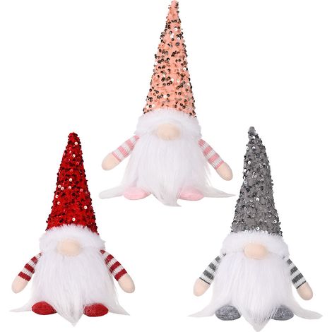 3-teiliges beleuchtetes Weihnachtswichtel-Set, Plüsch-Weihnachtswichtel, Weihnachtswichtel-Dekoration, Mini-Weihnachtswichtel, handgefertigte schwedische Weihnachtsmann-Dekoration, für Weihnachts- und (1/5)