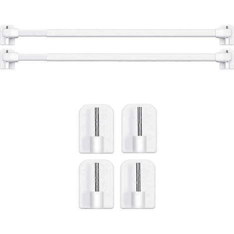 Tringles à rideaux extensibles en métal avec 4 crochets - Installation sans perçage ni vis - Réglables de 30 à 50 cm pour fenêtres et placards - Supportent jusqu'à 1 kg (Antidérapantes, blanches) (1/5)