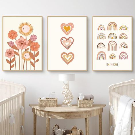 3er-Poster-Set fürs Kinderzimmer – Wanddeko im Boho-Stil – Sonne, Regenbogen – Für Mädchen und Jungen – Ungerahmt (1/5)