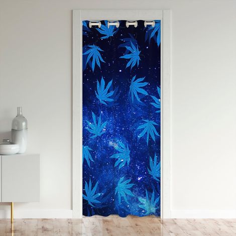 Chanvre Weed Feuille Rideau de Porte 86x203,Chanvre Weed Feuille Rideau de Porte pour Enfants Adulte,Rideau D'Occultation de Feuilles de Chanvre Trippy Galaxy,Feuilles de Plantes Star Rideau de Porte (1/5)