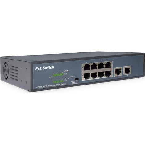 Digitus Conmutador PoE Fast Ethernet PoE de 8 puertos + enlace ascendente de 2 puertos, presupuesto PoE de 120 W (1/4)