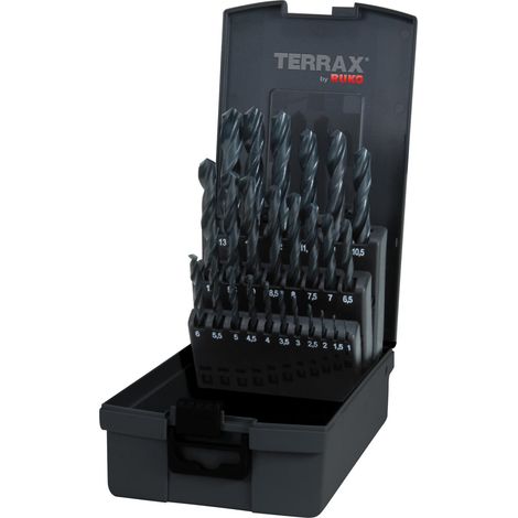 TERRAX by RUKO 5x Brocas Espirales Set DIN 338 Tipo N, HSS-R - 25 piezas. (Caja de plástico) - A205211RO (1/3)
