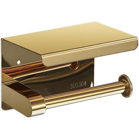 Toilettenpapierhalter mit Handyhalterung, XU, für 1 Rolle Toilettenpapier, Edelstahl (gold) - KZQ (1/4)