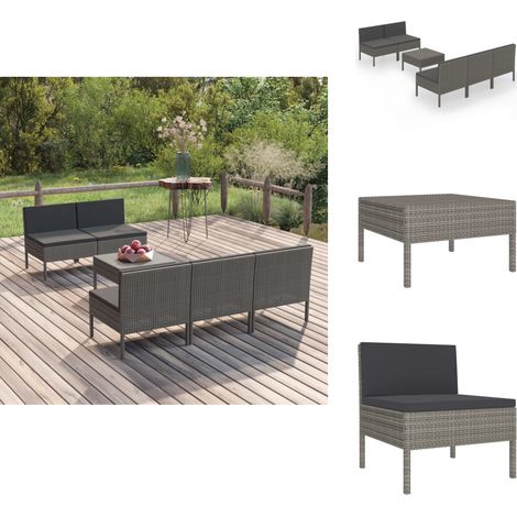 6-tlg. Garten-Lounge-Set mit Auflagen Poly Rattan Grau - Gartensortiment - Loungemöbel - Gartenloungeset - Outdoormöbel - PE-Rattan (1/5)
