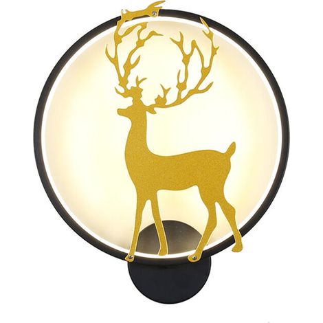 Nordic Elk Wall Lamp, Bedroom Bedside Lamp, Modern Minimalist Creative Staircase Balcony Decoration LED Corridor Lamp, Black, Three Light Colors Variable