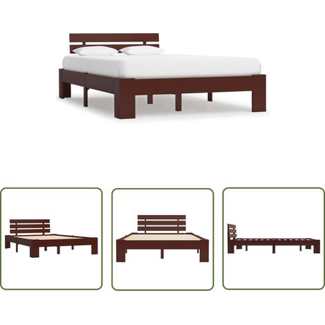 INLIFE Cadre de lit Marron foncé Bois de pin massif 120 x 200 cm (1/5)