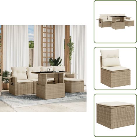 Salon de jardin avec coussins 6 pcs beige résine tressée - Ensemble Salon De Jardin - Meuble Extérieur - Jardin Design - Mobilier De Jardin - Set Salon De Jardin (1/5)