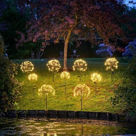 Set mit 2 solarbetriebenen Feuerwerkskörpern, 120 LEDs für den Außenbereich, 8 Modi der Firefly-Solarleuchten, wasserdicht, aus Kupferdraht, Starburst (warmweiß) (1/4)