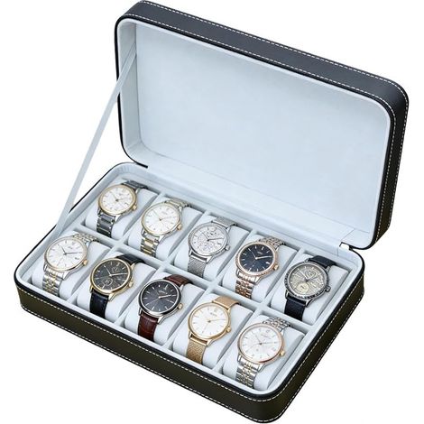 1 Boîte à montres, cuir PU, 6 emplacements indépendants, rangement anti-poussière, compacte 33 x 11 x 7,5 cm, pour collectionneurs (1/5)