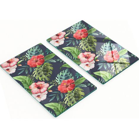 Planches à découper en verre pour la cuisine, motif fleurs tropicales, 2 x 30 x 52 cm (1/5)