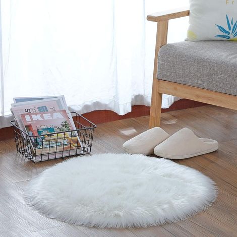 Tapis En Fourrure Synthétique - Tapis Fourrure Imitation Agneau - Pour Canapé Lit Chambre Salon - 60x60 cm 80x80 cm 100x100 cm - Blanc - 1 Pièce (1/5)