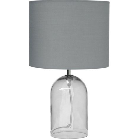 Lampe de Chevet Lampe de Table Grise en Verre et Tissu Abat-jour Rond E27 Max 40W Design Minimaliste pour Salon Moderne Beliani