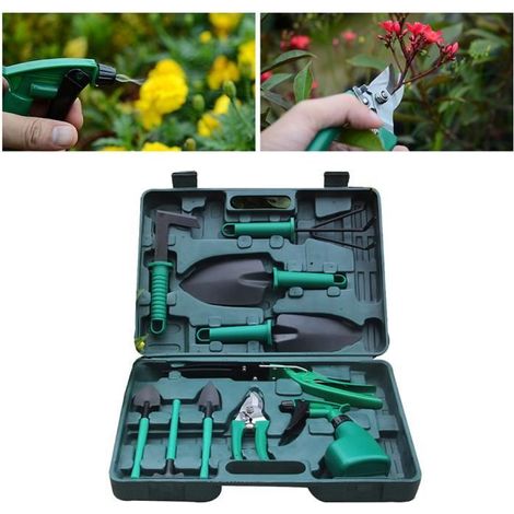 Outils de Jardinage - TINKSKY - Set de 10 Pièces avec Pelle, Ciseaux, Harrow et Pulvérisateur d\'eau Anti-rouille (1/4)