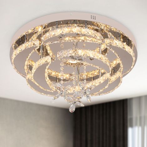 Plafonnier LED cristal acier inoxydable, 56W, Ø50cm, télécommande, 3 températures (1/5)