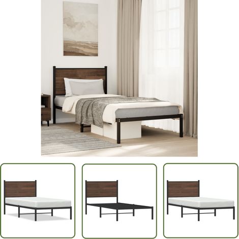 The Living Store Cadre de lit en métal sans matelas chêne marron 80x200 cm - Cadre De Lit - Lit Double - Lit En Métal - Lit Moderne - Literie (1/5)