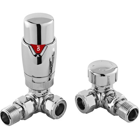 Luxury Corner Thermostatic Radiator Valves, Sold in Pairs - Chrome