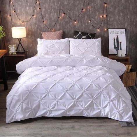 Parure de lit 220x240 cm 100% polyester - Housse de couette + 2 taies 50x67 cm - Blanc (1/2)