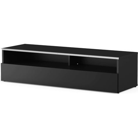 Meuble TV 2 niches 1 porte mélaminé noir New York 120cm (1/2)