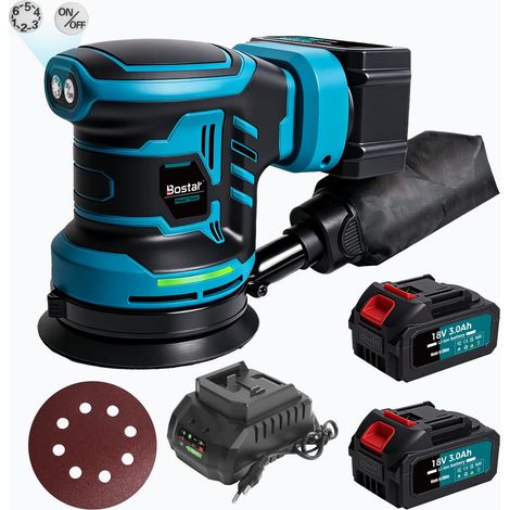 Ponceuse Excentrique Sans Fil 18V, Moteur Brushless Ø 125mm, Set avec 2x Batteries 3.0Ah (BMS), 21 000 OPM, 6 Vitesses Digitales, Compatible avec Batterie 18V LXT, Pour Bois et Auto (1/5)