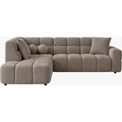 Mobilier Deco – Canapé d'angle taupe matelassé – Large méridienne – Dossier haut et accoudoirs épais – Confort optimal pour salon moderne