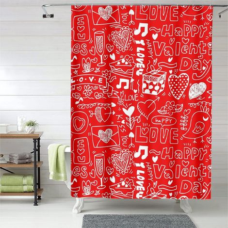 Rideau de douche cœurs rouges et roses, décor romantique moderne, rideau salle de bain imperméable, 180x180 cm (1/5)