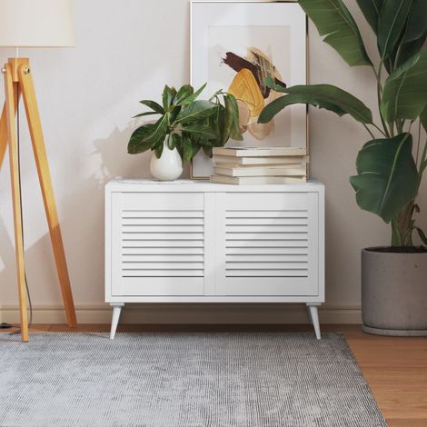 Portes d'armoire à lattes, lot de 2, blanches, 39,5 x 39,4 cm, en bois massif
