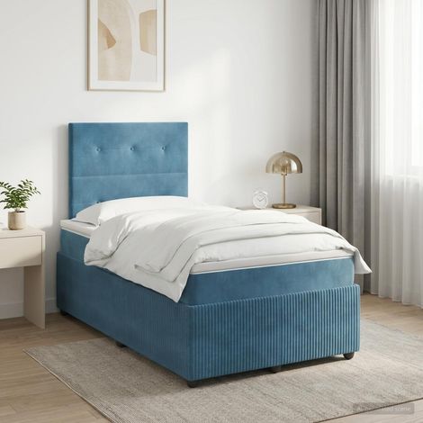 vidaXL Lit boxspring avec matelas Bleu 120 x 190 cm Velours (1/5)