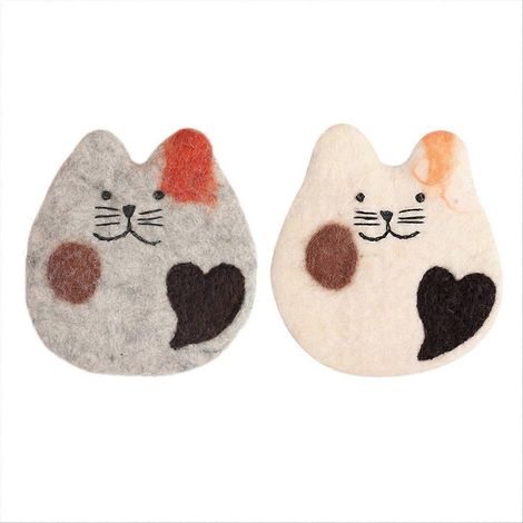 Dessous de verre en feutre de laine fait main, motif chats, pour bureau et table - Dessous de verre chaton (1/5)