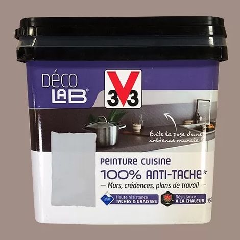 V33 Déco LAB Peinture Cuisine 100% Anti-Tâche Humus 0,75 L